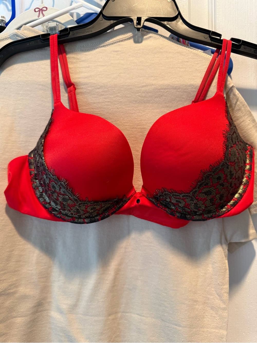 Victoria's Secret Red Push-Up Bra with Black Lace Trim